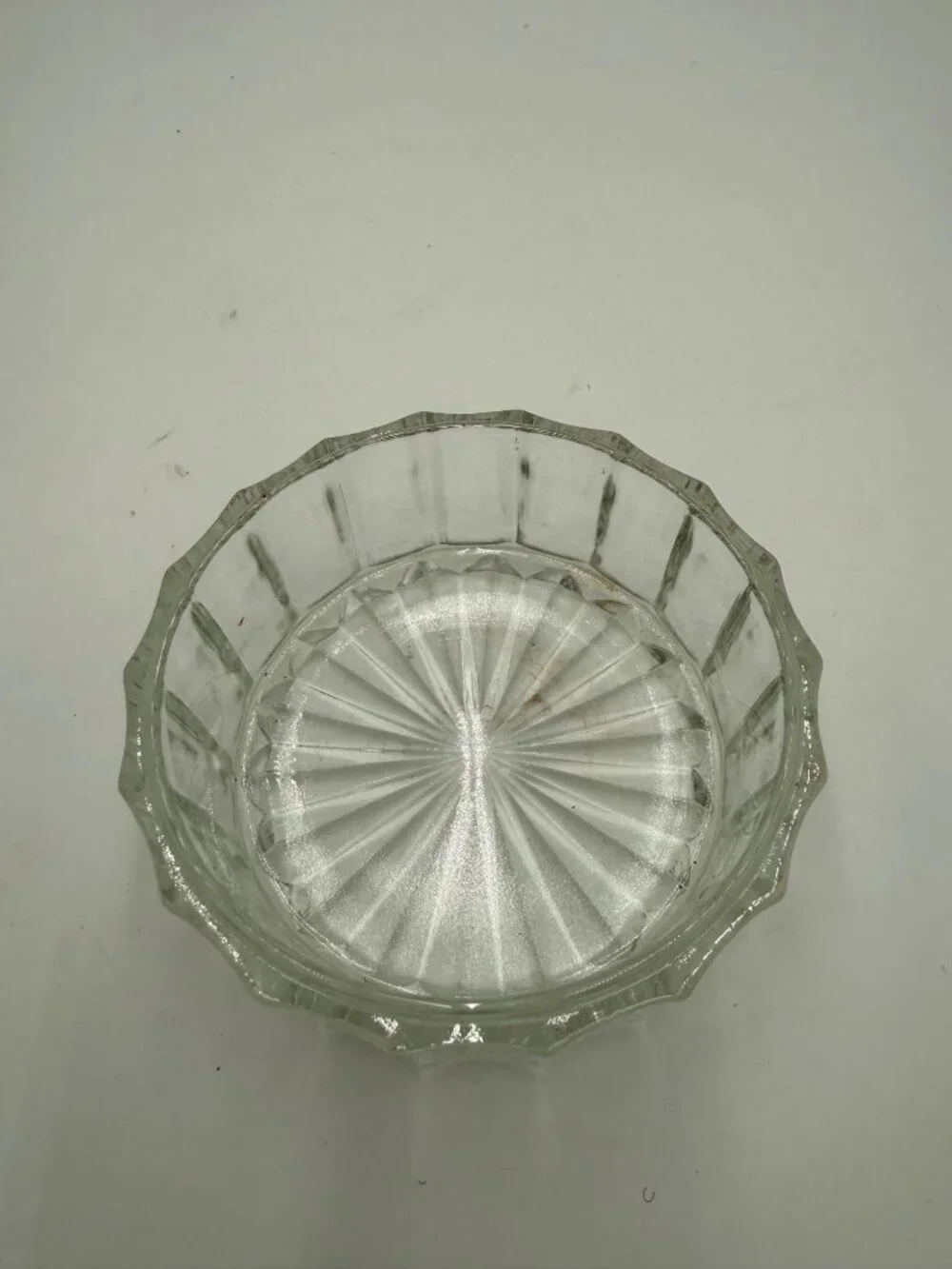 Vintage Glass Vanity Jar Ornate Silver Tone Lid Floral Design Scalloped Body